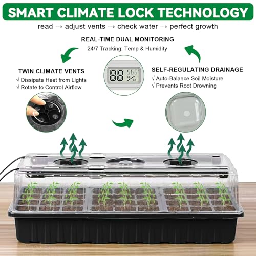 Seed Starter Tray with Grow Light,2 Pack 72 Cells Seed Starter Kit with Humidity Dome, Seed Starting Trays for Indoor Plant,Seedling Starter Trays for Germination - color: 2 Pack 72cell Black