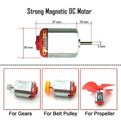 EUDAX 6 Set DC Motors Kit, Mini Electric Hobby Motor 3V -12V 25000 RPM Strong Magnetic with Shaft Propeller, 2 x AA Battery Holder,9V Battery Clip Connector,Plastic Wheels for DIY Science Projects