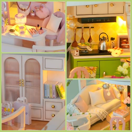 DIY Miniature House Kit, Dollhouse Kit w/Dust Cover Adult, Greenhouse
