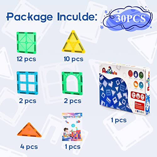 Anbalulu Magnetic Building Tiles,Magnetic Toys for Boys and Girls - size: 30PCS