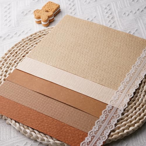15Pcs Handmade Scrapbook Art Paper Craft Textured Paper Colorful A5 sheet Mesh Special Mix for Scrapbooking Junk Journal Journaling Supplies DIY Materials,5.8x8.2 inches (Brown)
