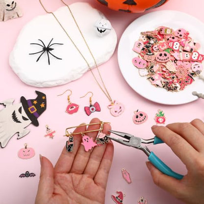 SANNIX 110Pcs 55 Pairs Pink Halloween Charms Bulk Cute Enamel Jewelry Charm - style: Pink Halloween Charms