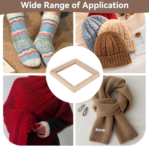 HERCHR Wooden Knitting Loom, Wooden Loom Frame Weaving Loom DIY Solid Wood Multifunctional Blanket Crochet Loom Knitting Board Loom Tool for DIY Weaving Beginner Children Adults, 20 * 20cm - color: 20*20CM