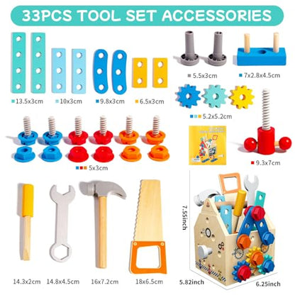 GAIETYDIY Montessori Toddler Tool Set - Wooden Kids Tools with Box/Bench - color: House