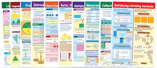 NewPath Learning Grade 5 Math Anchor Charts Set of 10 (12x18") & 25-Page Resource Guide Covering Advanced Fractions, Algebra & Geometry for Classroom & Homeschool Use (93-9950)
