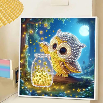JATOK Diamond Art Kits for Adults, Cute Owl, Special-Shaped Gems - color: Magenta