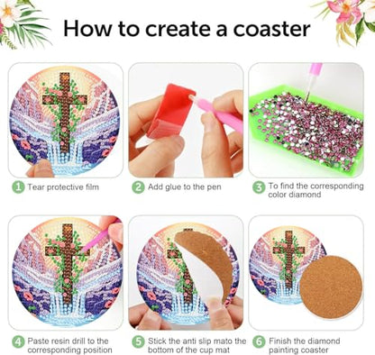 8 Pcs Diamond Art Coaster Kit for Adult with Holder, Diamond Coasters 4x4in - color: Cross Coasters-A, size: 8 Pcs 4x4in