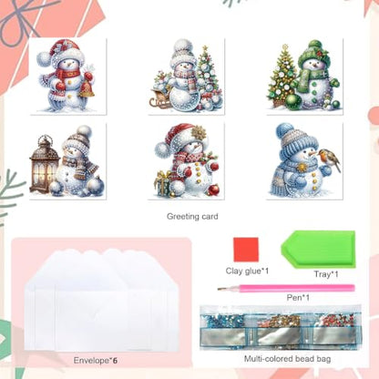 DDGYP Diamond Art Kits for Adults, 6Pcs Snowman Christmas Diamond Art Cards with Envelopes - color: Snowman 1