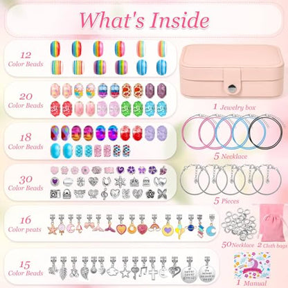 Billbotk 150Pcs Charm Bracelet Making Kit with Jewelry Box Beads for Jewelry Making Kit with DIY Crafts Gift for Bracelet Women Birthday Valentine Gifts Christmas