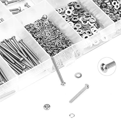 HELIFOUNER 560 Pieces M2 x 4mm /6mm /8mm /10mm /12mm /16mm /20mm, Button Head Socket Cap Screws Bolts Washers Nuts Kit, 304 Stainless Steel - size: M2, style: Button Head Socket Cap