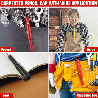 Hiboom 3 Pack Solid Carpenter Pencils with Pencil Cap and 21 Refills