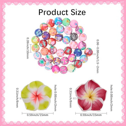 SUNNYCLUE 1 Box About 160Pcs 6 Sets Bracelet Making Kits Plumeria Flower Beads Set 3D Hawaiian Summer Beach Polymer Clay Beads for Bracelets Jewelry Making Kit Supplies Women Adults Starter Beginners - style: Flower 1