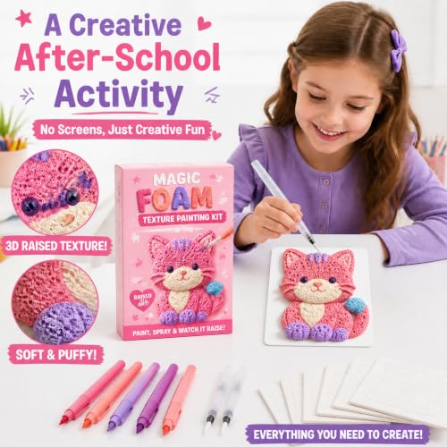 Liktoy 40Pcs Magic Foam Texture Painting Kit, 24Pcs Foam Texture Paper, 12 Colorful Brush, 2 Water Brushes, 3D Effect Texture Painting Set, Ideal for Halloween, Christmas, Birthday Gifts - color: cute