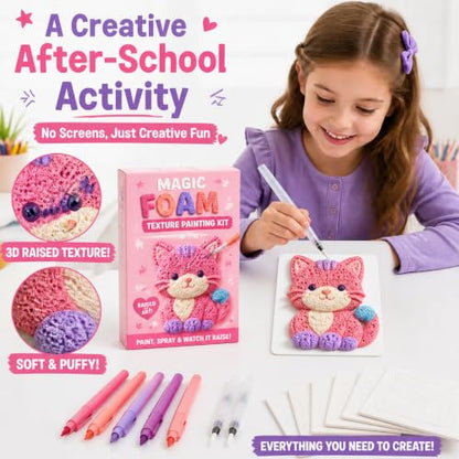 Liktoy 40Pcs Magic Foam Texture Painting Kit, 24Pcs Foam Texture Paper, 12 Colorful Brush, 2 Water Brushes, 3D Effect Texture Painting Set, Ideal for Halloween, Christmas, Birthday Gifts - color: cute