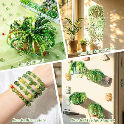 2102 Pcs Green Glass Beads with Elastic String,6mm Round Beads - color: Green D(No Pot & Foam)