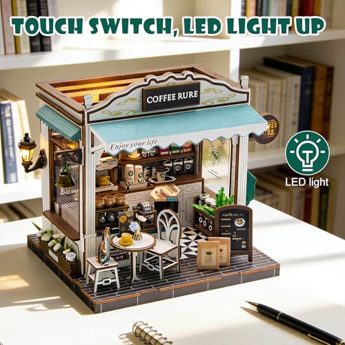 Book Nook Kit, 3D Wooden Puzzles Coffee Miniature House Dollhouse