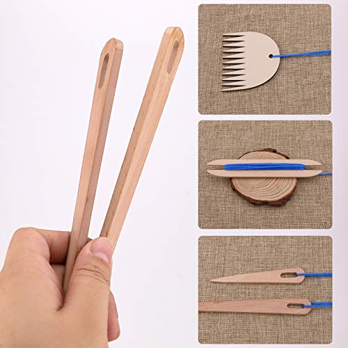 Luter 7Pcs Hand Loom Stick Set - DIY Handcrafts Tools: 5Pcs Wood Weaving Crochet Needle, 1Pc Wooden Shuttle, 1Pc Wood Weaving Comb for Knitting Crafts