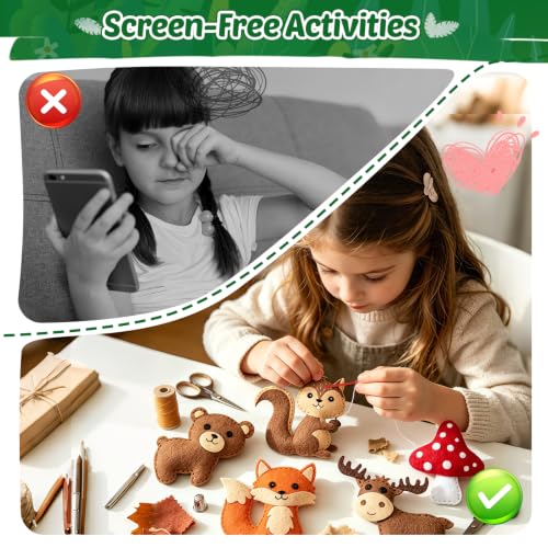 CiyvoLyeen Woodland Animals Craft Kit Kids DIY Crafting and Sewing Set Woodland Animals Felt Plushie for Girls and Boys Educational Beginners Sewing Set Sewing Kits for Kids Age 8 9 10 11 12 - color: Forest animals-12 Pcs