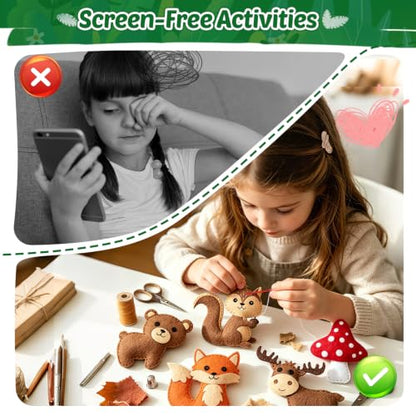 CiyvoLyeen Woodland Animals Craft Kit Kids DIY Crafting and Sewing Set Woodland Animals Felt Plushie for Girls and Boys Educational Beginners Sewing Set Sewing Kits for Kids Age 8 9 10 11 12 - color: Forest animals-12 Pcs