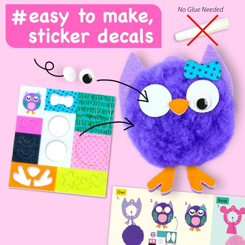EZCRA Pom Pom Craft Kit - 10-in-1 Unicorn and Animal DIY Set - color: Girly Animal