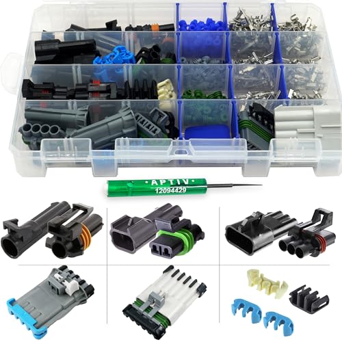 360pcs Metri-Pack 280 Series (1 to 5 Pin Set Box) 30 Amp Conductor Connector, Terminal, Sealed Weatherproof Automotive Electrical Connectors Kit 10-20 GA (w/Removal Tool) - size: 1-5 Pin Kit (360pcs w/tool)
