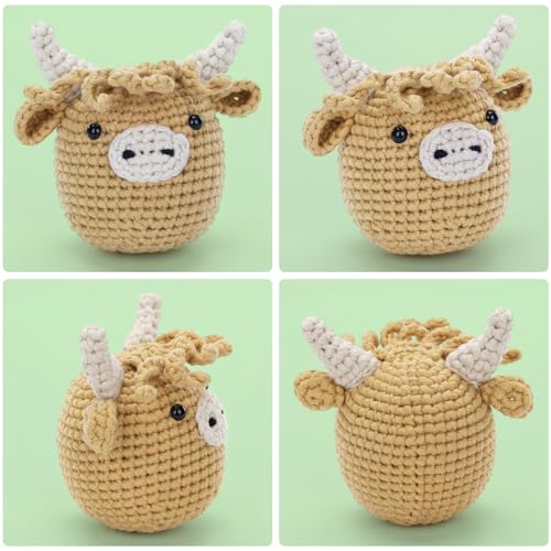 Crochet Kit for Beginners: Highland Cow Crochet Kit, Learn to Crochet, Include Easy Knitting Soft Yarn, Step-by-Step Video Tutorial, Hook, Holiday Birthday Gift for Adults and Teen(30%+ Yarn) - color: Yak
