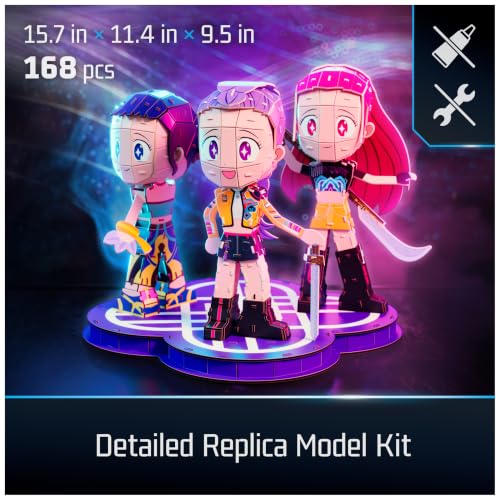 4D Build Kpop Demon Hunters HUNTR/X Chibi Character 3D Puzzle Model Kit - style: Rumi, Zoey & Mira with HUNTR/X Logo, 212 pcs
