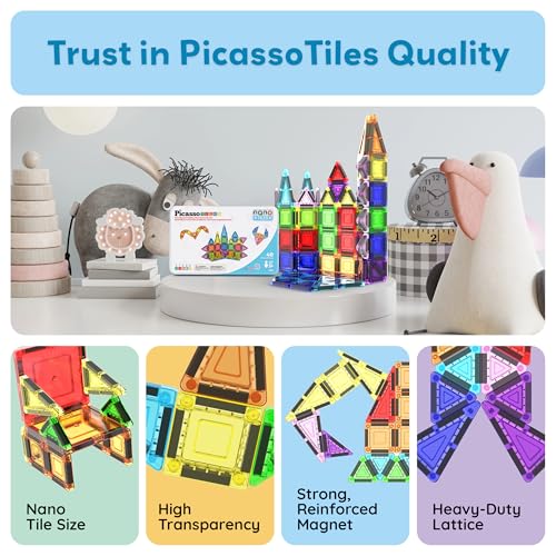 PicassoTiles 40 PCS Mini Magnetic Tiles Travel Toy Educational Building Set - color: 40pcs Mini With Case