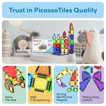 PicassoTiles 40 PCS Mini Magnetic Tiles Travel Toy Educational Building Set - color: 40pcs Mini With Case