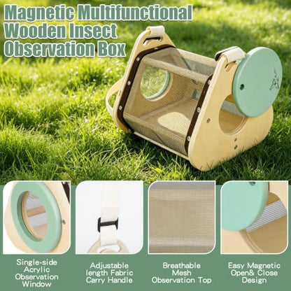 Wooden Bug Catcher Kit for Kids 3+, Bug Catching & Outdoor Explorer Kit | Wooden Insect Cage, Safe, Extendable Butterfly Net, Carry Bag, Catch & Release Adventure Set for Backyard & Camping