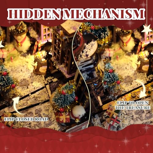 Christmas Book Nook kit 3D Wooden Puzzles for Adults Women Men - color: Christmas Snow Night