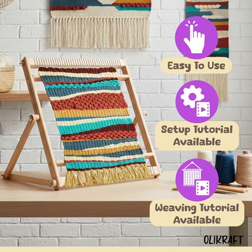 Olikraft Wooden Weaving Loom, Adjustable Stand (Small) - color: Natural Beech, size: Small