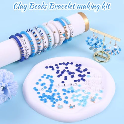 3500 PCS Clay Beads Bracelet Making Kit, Valentines Blue Beads for Crafts - color: Blue