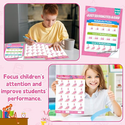 Single&Double Digit Multiplication Math Problem Workbook for 2nd Grade 3rd Grade 4th, Multiplication Practice Worksheets One Page A Day Math for Ages 7-10, Math Repetition Exercise Daily, 56 Pages - style: Level 5（Multiplication）