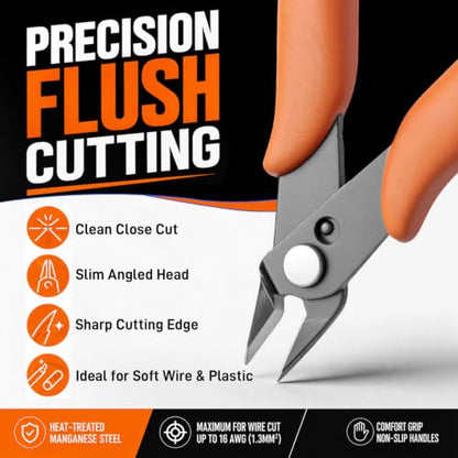 KATA Mini Flush Cutters, 5-Inch Micro Wire Cutters for Jewelry & Model Kits - color: 1 Pack 5" Flush Cutter Orange