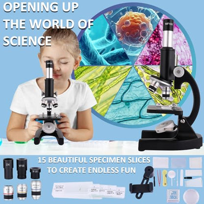Microscope 40X-2500X Magnification with 4.3-inch Display, Wide-Angle 10X and 25X eyepieces, and Built-in 5-megapixel Camera for School Labs, Animal Husbandry (Black) - color: black