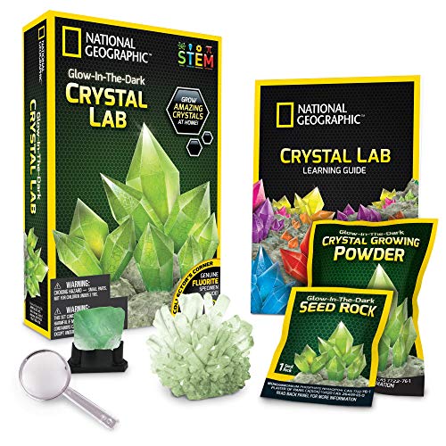 NATIONAL GEOGRAPHIC Glow-in-the-Dark Crystal Growing Lab - DIY Crystal Creation - Includes Real Fluorite Crystal Specimen - color: Glow-in-the-dark Green