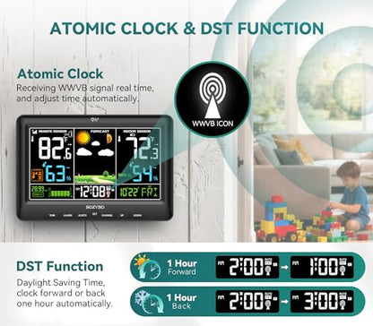 BOZYBO Weather Station Wireless Indoor Outdoor Thermometer Atomic Clock