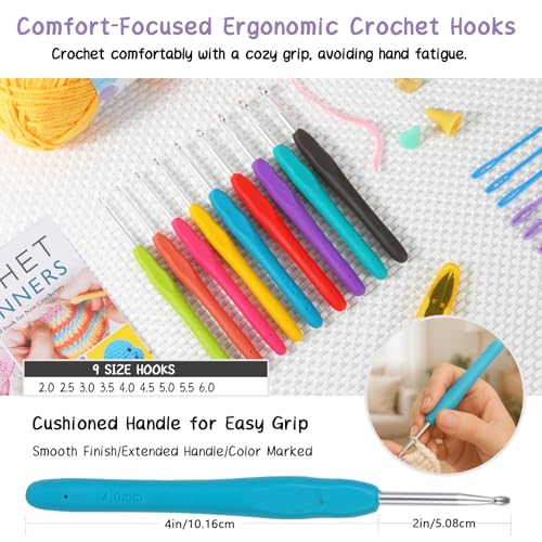 JC CRAFT Beginner Crochet Kit – 81 Piece Starter Set with 15 Colorful Yarns, Ergonomic Hooks, Complete Supplies, White Tote Bag, Accessories Case, Guide Book & Online Video Lessons