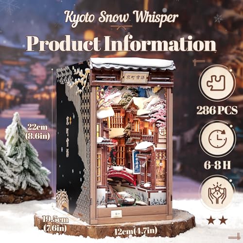 Fsolis Book Nook Kit for Adults – Japanese DIY 3D Wooden Puzzles - color: Kyoto Snow Whisper