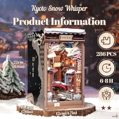 Fsolis Book Nook Kit for Adults – Japanese DIY 3D Wooden Puzzles - color: Kyoto Snow Whisper