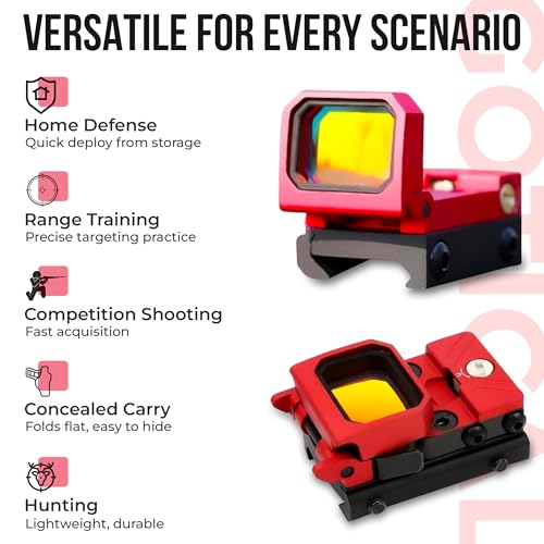 RMT S2 5 MOA Foldable Red Dot Reflex Sight Set for 20mm Picatinny Rail/Glock Mount Base, Power Saving Function Included, Included Exercise Calling Function - color: Red