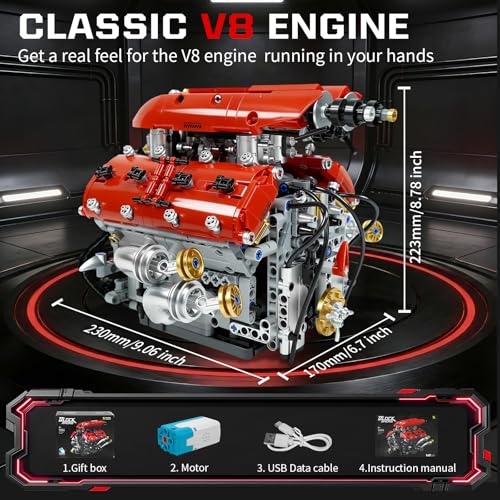 V8 Engine Model Kit, 1370 PCS Build Your Own Visible Car Motor