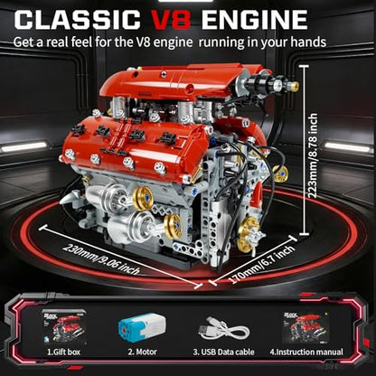 V8 Engine Model Kit, 1370 PCS Build Your Own Visible Car Motor