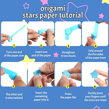 CCINEE 840 Sheet Luminous Origami Star Paper Strips, Glow in the Dark DIY Handmade Crafts Origami Lucky Star Paper, 4 Styles 40 Colors
