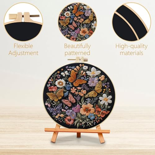 SCECALA 4 Pack Butterfly Flower Embroidery Kit for Beginners - color: Orange Black