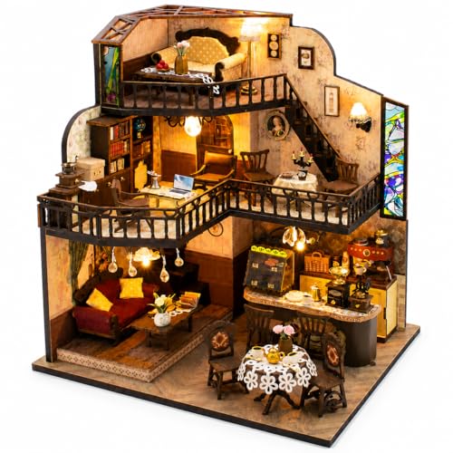 Spilay DIY Miniature House Kit for Adults, Miniature Dollhouse Building Kit - color: Fortunate Encounter Cafe