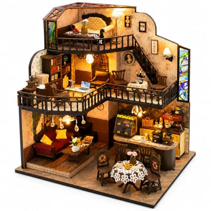 Spilay DIY Miniature House Kit for Adults, Miniature Dollhouse Building Kit - color: Fortunate Encounter Cafe