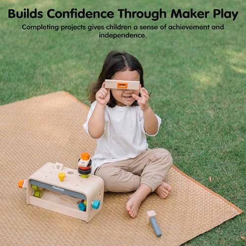 PlanToys® Wooden Little Tool Bench Montessori Construction Kids STEM Toy - color: Little Tool Bench