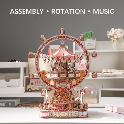 3D Puzzles for Adults, Wooden 3D Puzzle Model Surprise Amusement Park Music Box Toys Building Kits, DIY Wood Crafts Cool Toy Hobbies for Men Women, Creative Assembly Gifts